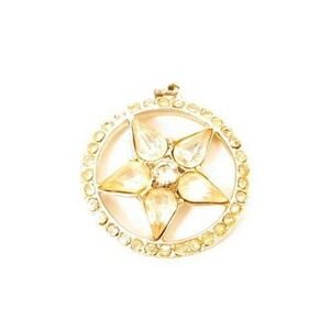 Vintage Bright Sparkly Clear Rhinestone Star In A Circle Silver Plated Pendant